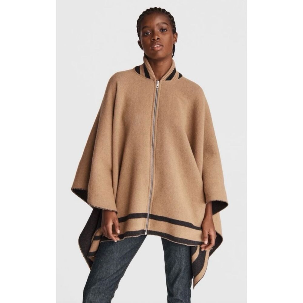 Rag & Bone Varsity Zip Wool Poncho Cape
